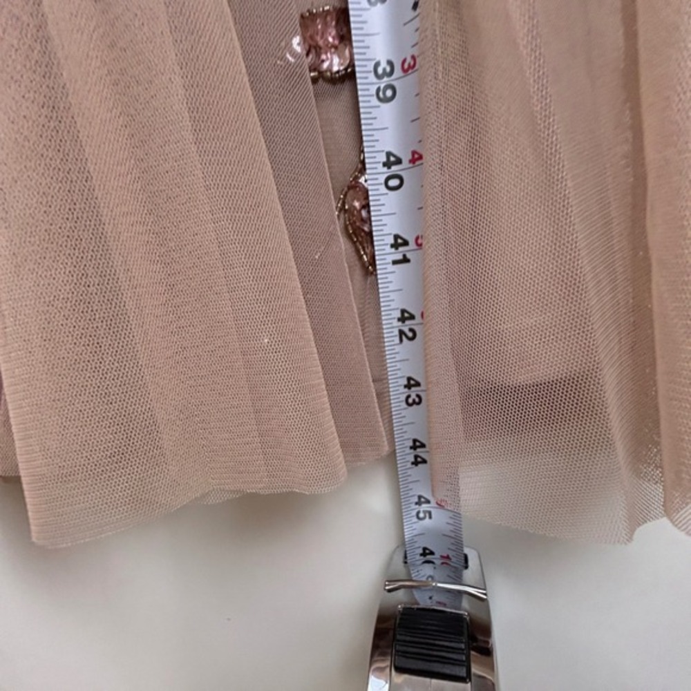 Adrianna Papell Beaded Sequin Mesh Midi Dress Rose Gold Flutter‎ Sleeve Size 2 - Picture 16 of 16